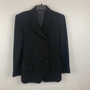 Donna Karan New York Blazer Womens 12 Black Wool Blend Double Breasted